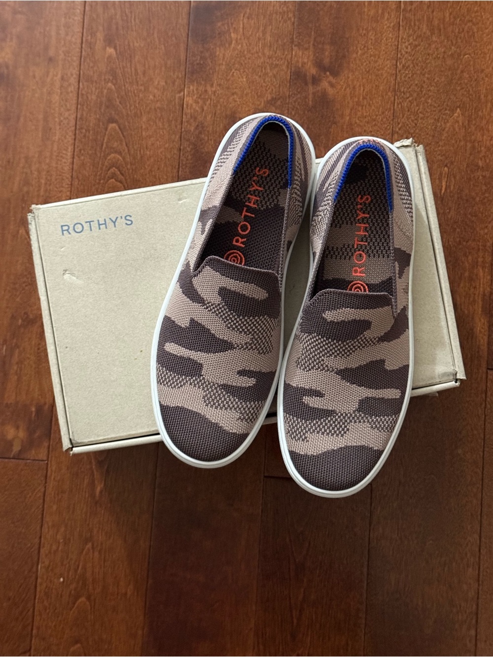 Rothy's Women's Slip-On Sneakers in Brown Camo with White Sole